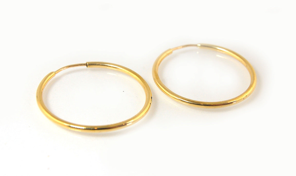 Solid Eternity Hoops 1" in Sterling Silver, 14k Yellow Gold, or 18k Yellow Gold