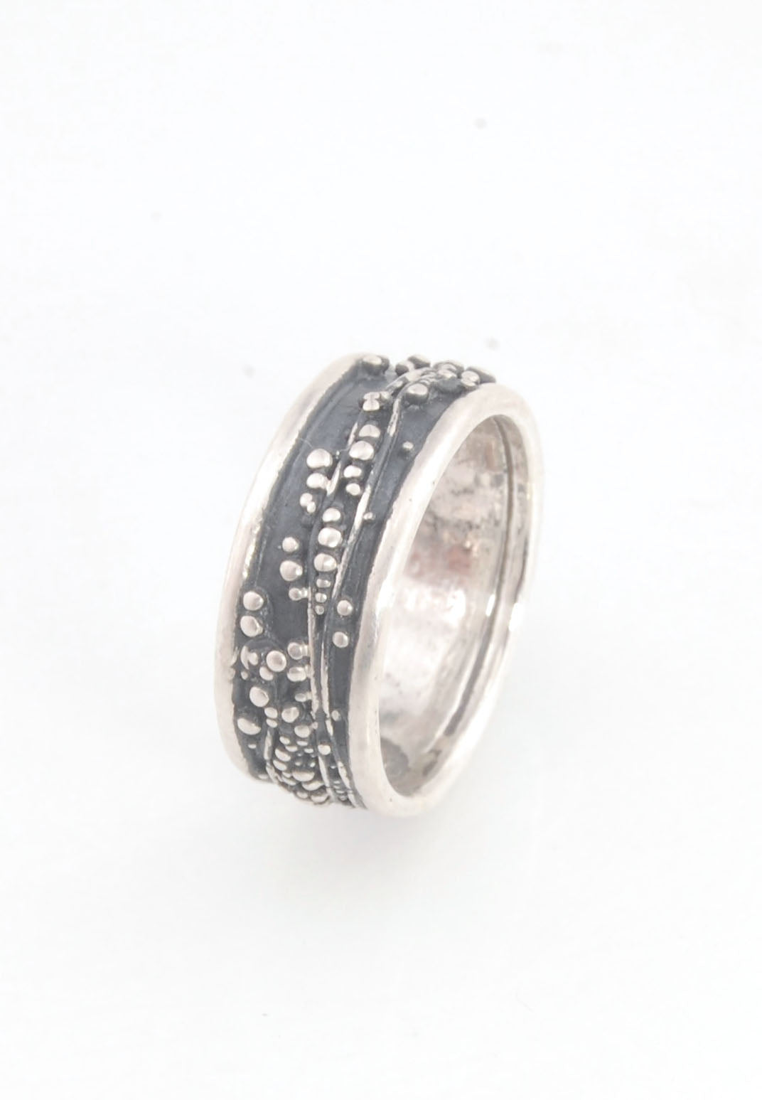 Waves Fine Silver Granulation Ring - 11mm or 8mm wide - PBS RING