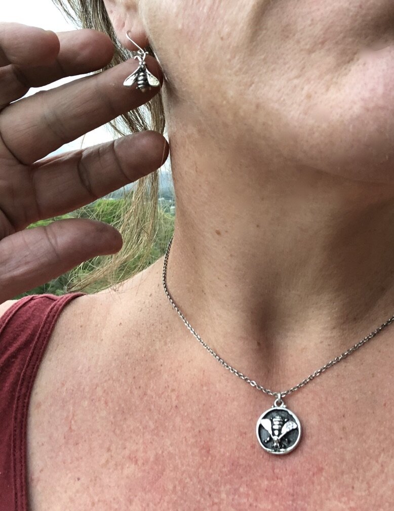 Bee Coin Necklace Carved in wax and cast using the lost-wax process in Sterling Silver, this bee coin was SO MUCH FUN to carve! I have made a mold and will be casting them to order. I inject the mold with wax and use that wax to cast using a lost-wax proc