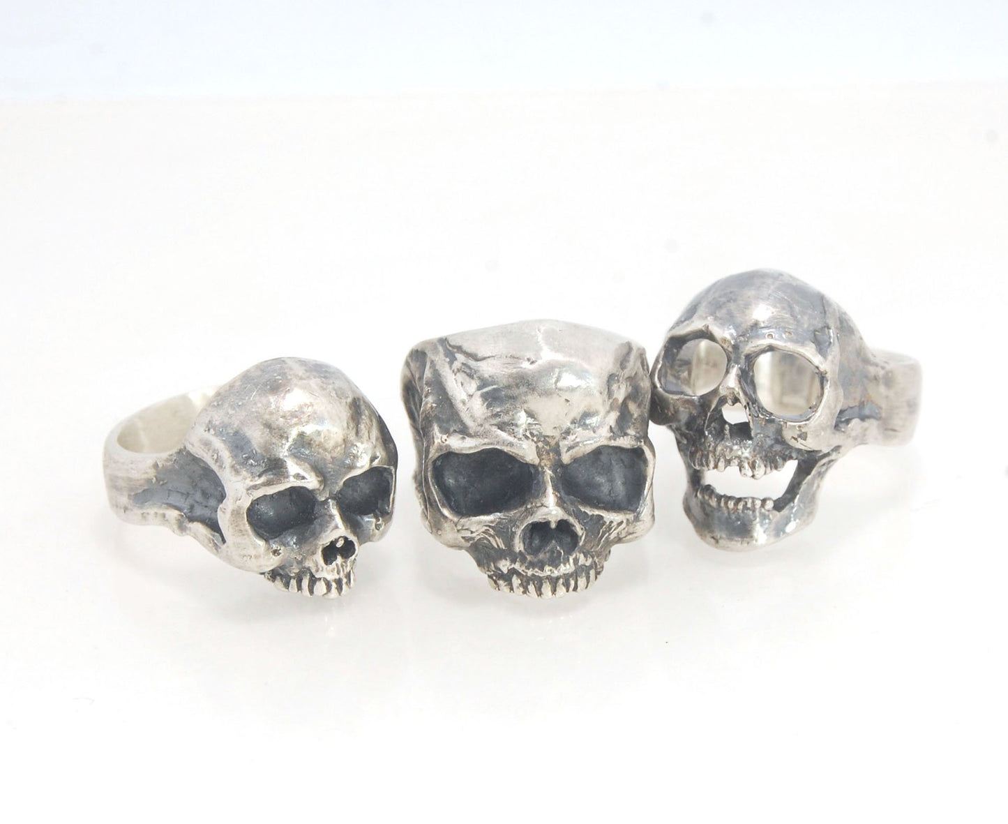 Solid Skull Ring in Sterling Silver This is a heavy, solid skull ring that is Made to Order for you in your size. You will probably not want to play pickleball or play the flute while wearing this heavy ring. Just saying. I carved this skull in wax and ca