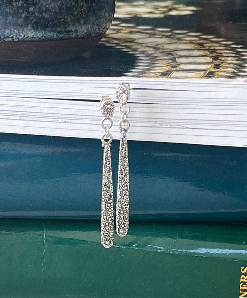 Seaweed Long Dangle Post Earrings These seaweed Post dangle earrings are cast versions of my original granulation work. Once the original work is made using the ancient technique of granulation, it is then molded for repeat waxes and then cast using the L