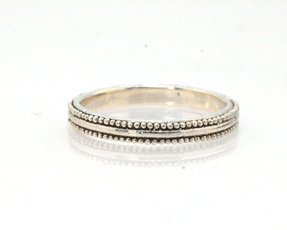 2.7 Half Round Band with Granulation Rim- Available in Silver, 14k Yellow or 18k yellow Gold