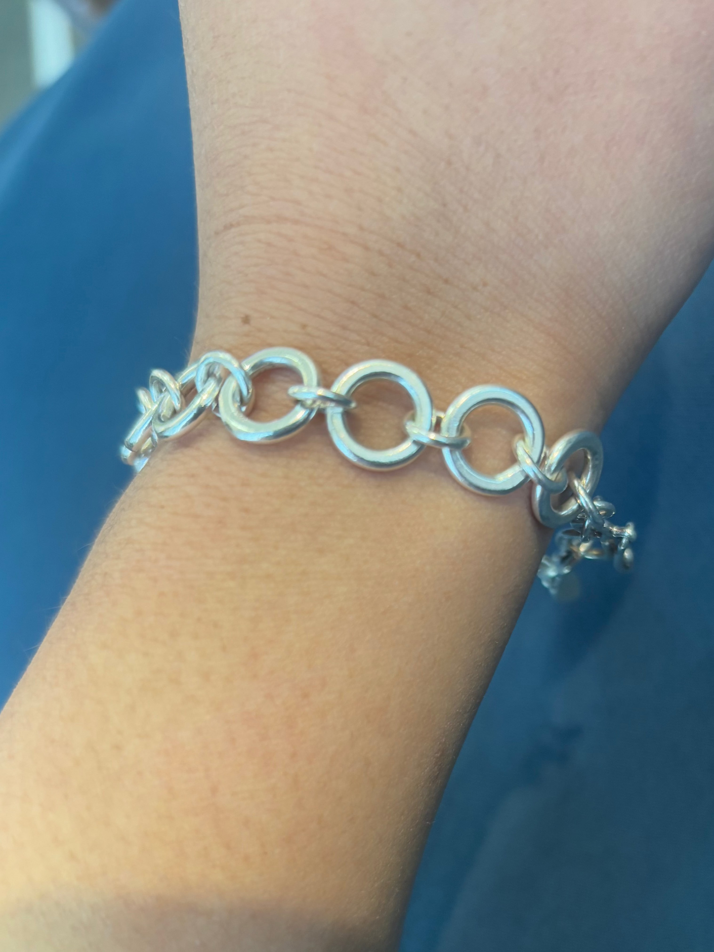 Shimmer Hammered Link Bracelet in Sterling Silver with Forged Safety clasp - in 4 sizes