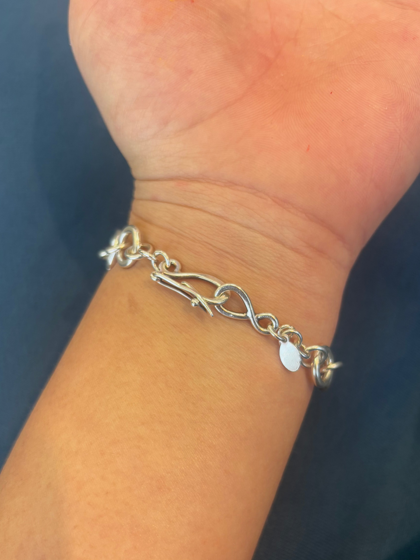 Shimmer Hammered Link Bracelet in Sterling Silver with Forged Safety clasp - in 4 sizes