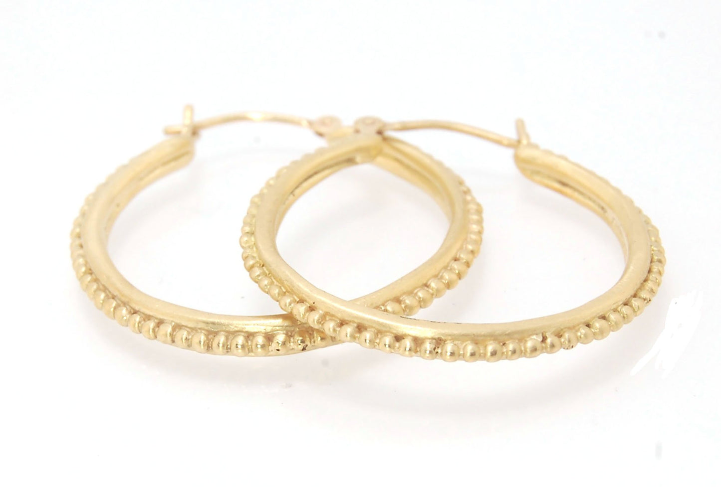 Etruscan hoops in 14k Gold - Large-SQ6408116 These 14k yellow gold hoops are cast in my studio (actually on the deck as casting needs good ventilation) from a granulated master for a limited edition series of hoops. I use fine silver for the original gran
