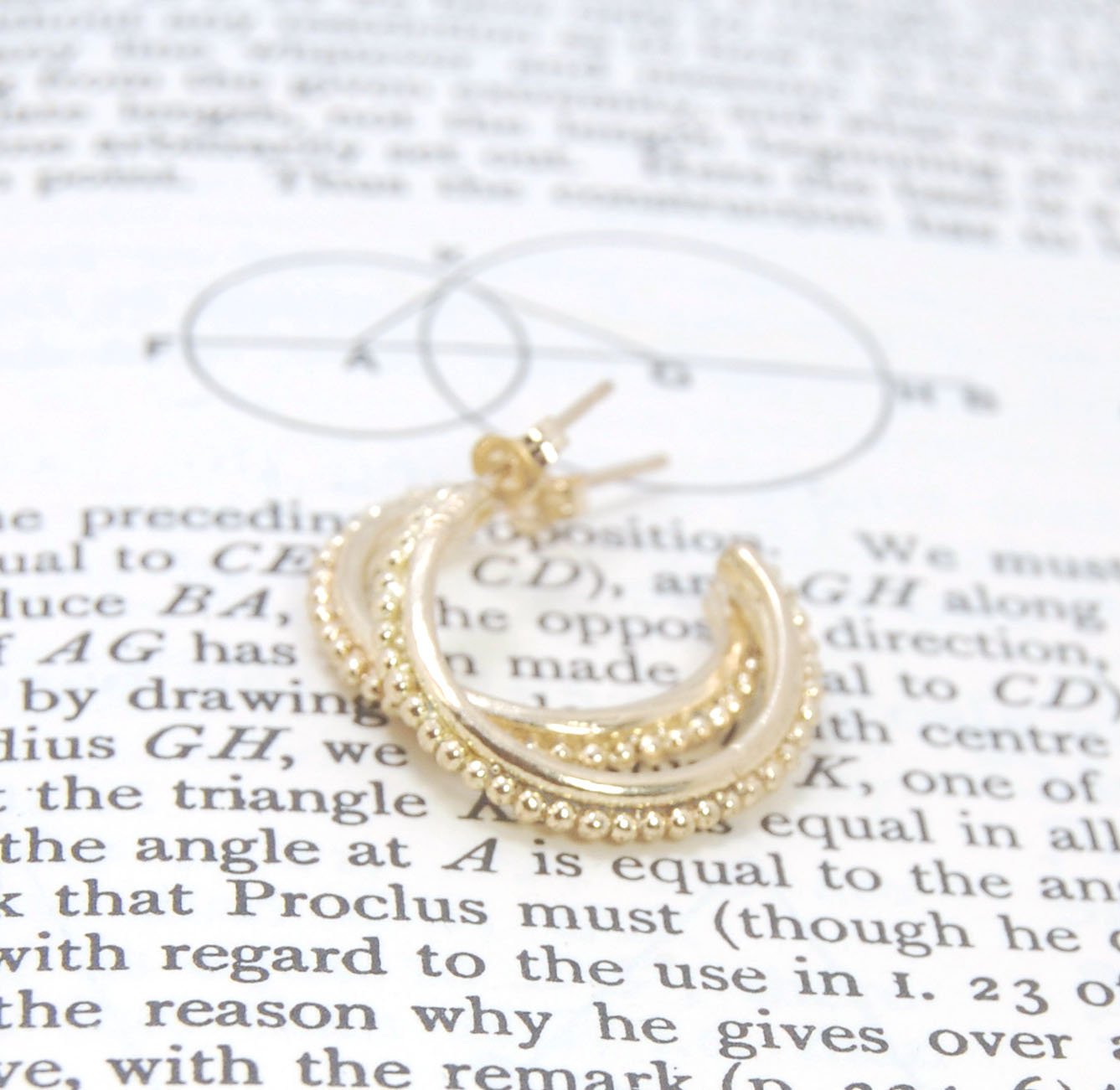 Etruscan hoop posts in 14k Gold - Medium-SQ5258500 These 14k yellow gold hoops are cast in my studio from a granulated master for a limited edition series of hoops. I use fine silver for the original granulation, then make a mold, pull a wax copy from the