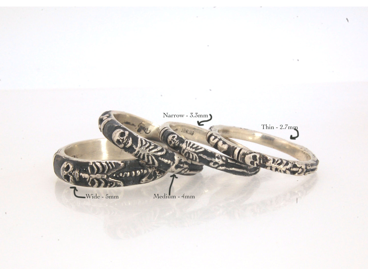 Oxidized Memento Mori Skeleton Ring in Sterling - Choose from 4 Designs