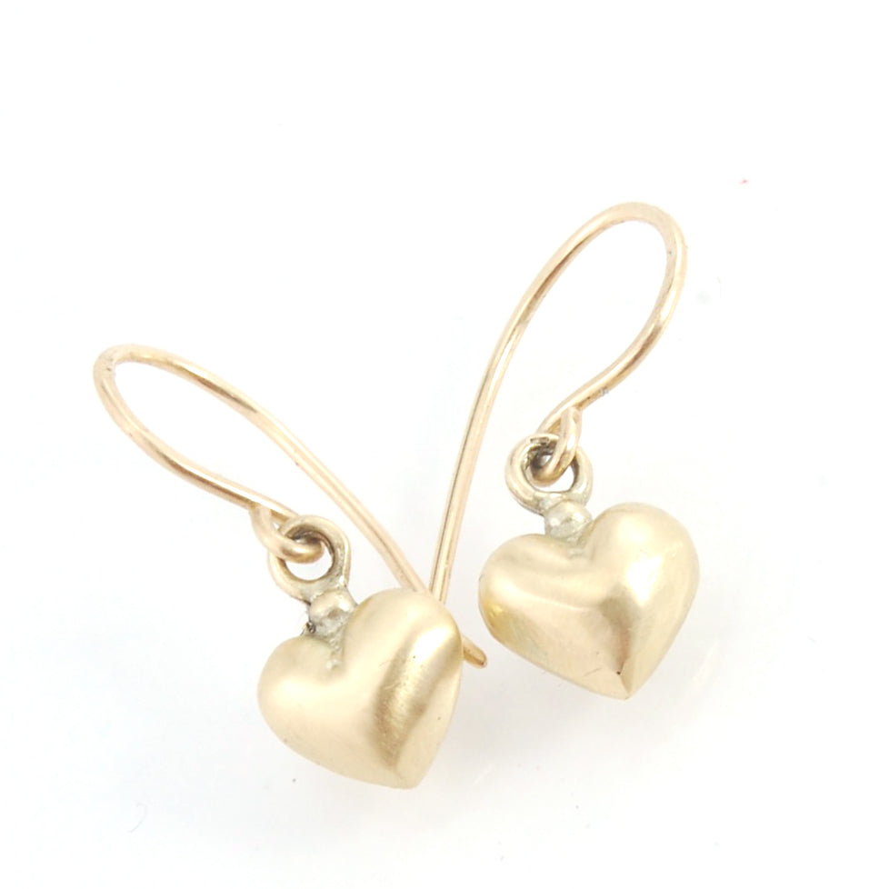 Puffy Heart Dangles in 14k Yellow Gold or Sterling Silver - Large and Small