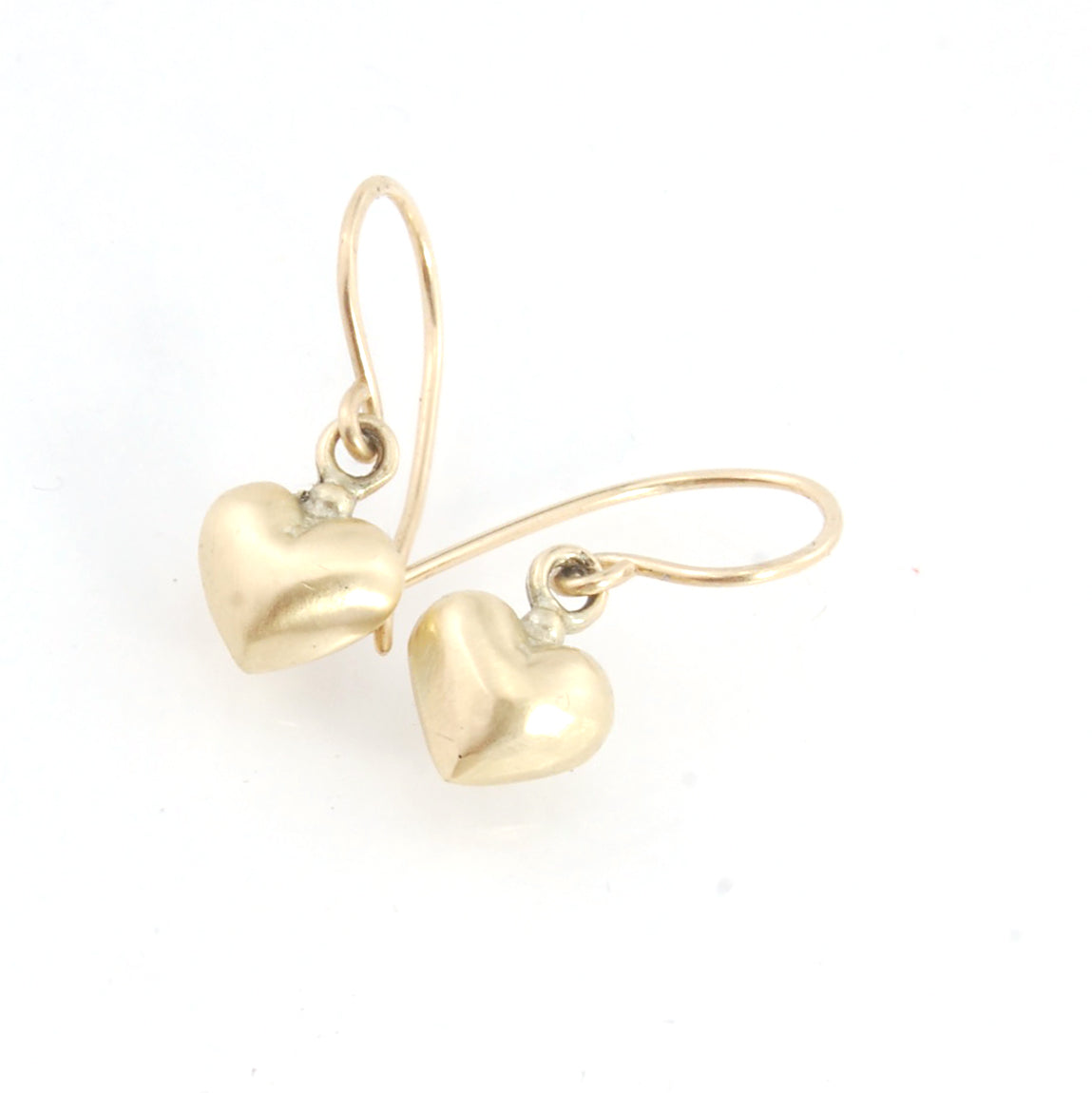 Puffy Heart Dangles in 14k Yellow Gold or Sterling Silver - Large and Small