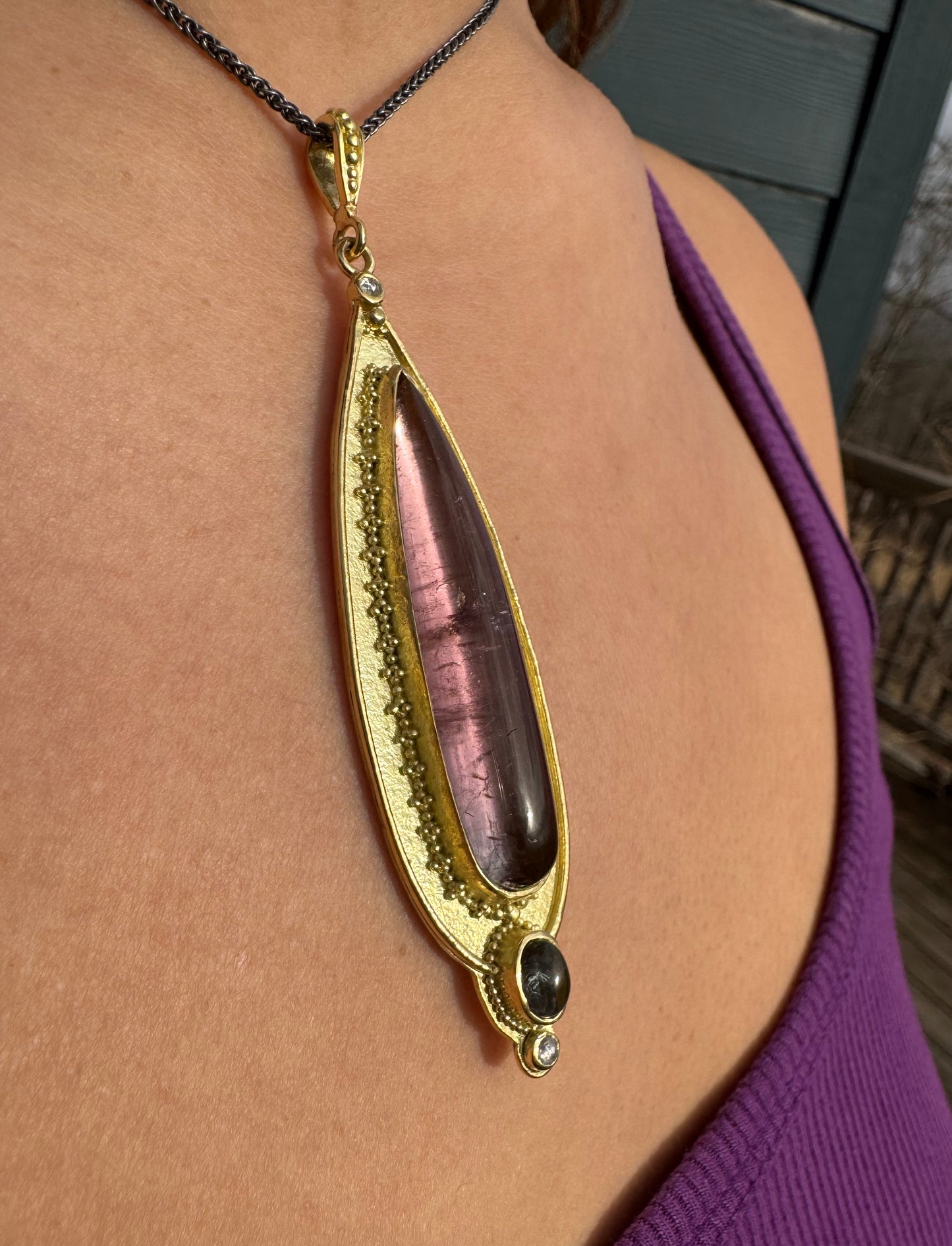 Tourmaline and Diamond 18k Gold Regal Amulet
