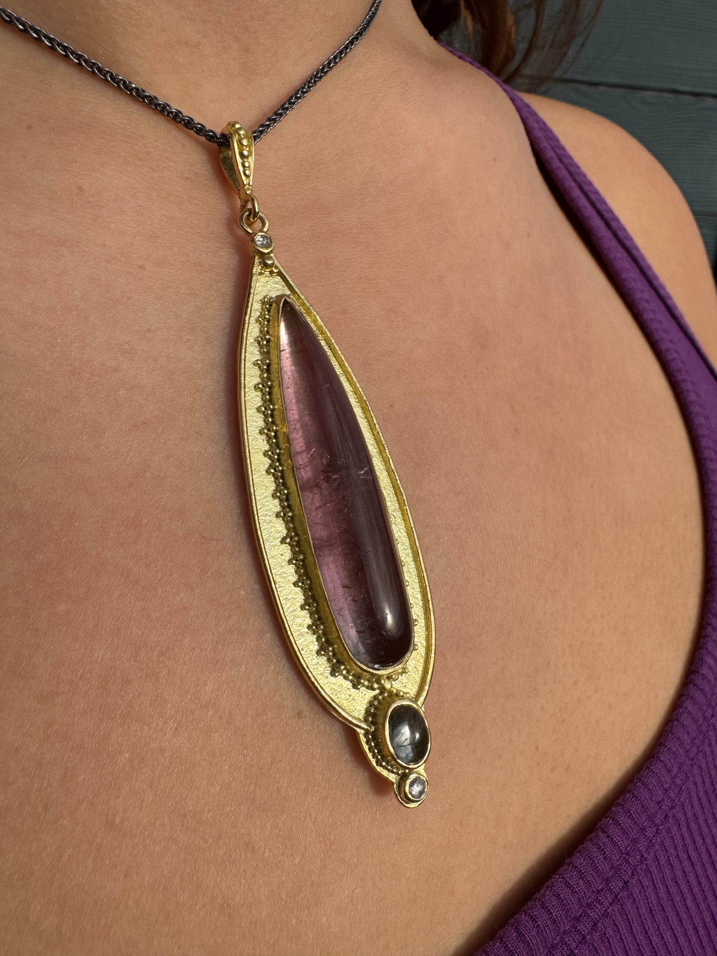 Tourmaline and Diamond 18k Gold Regal Amulet