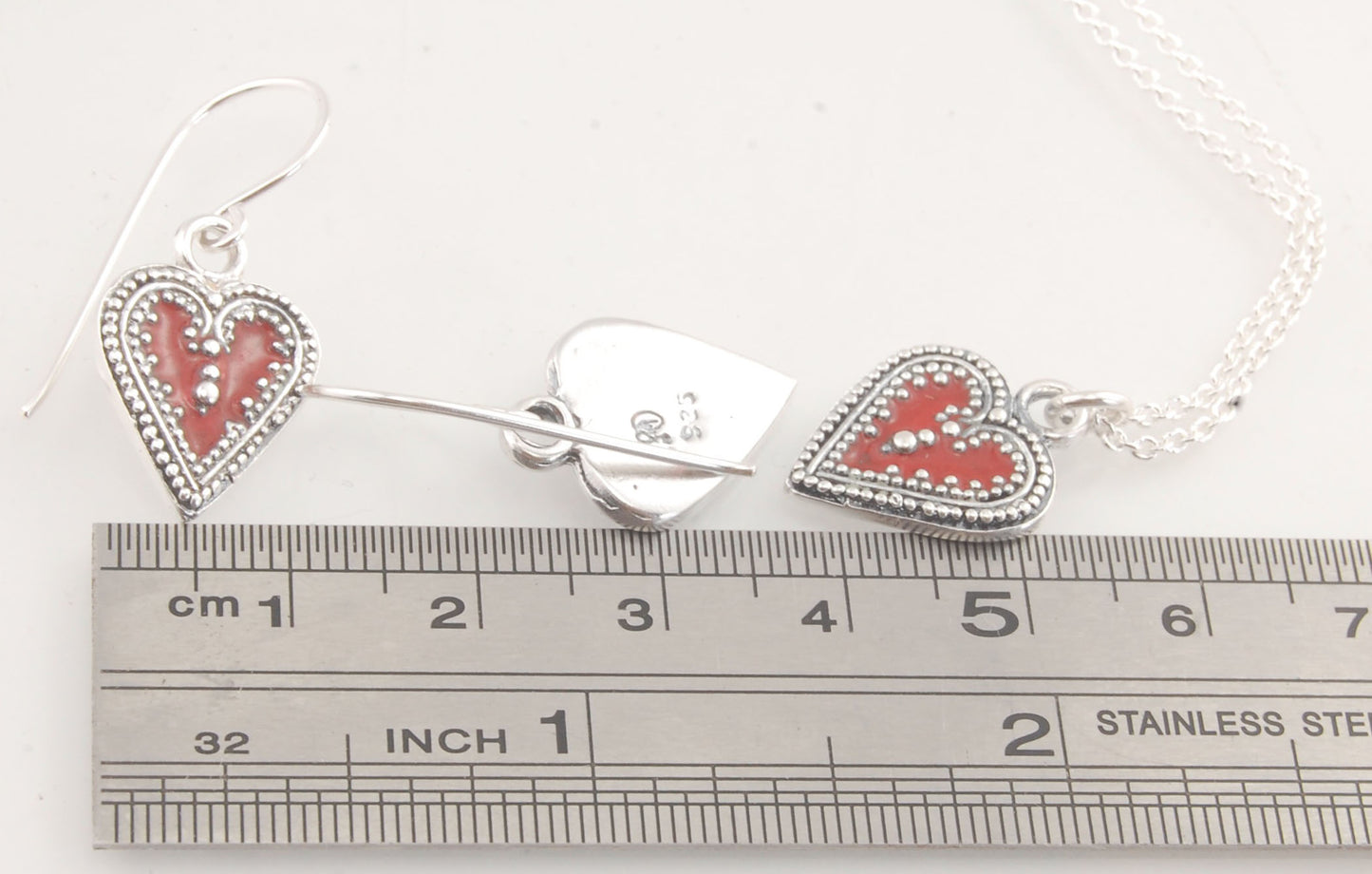 Victorian Heart Cast Granulation Sterling Silver Pendant - Oxidized or Enameled