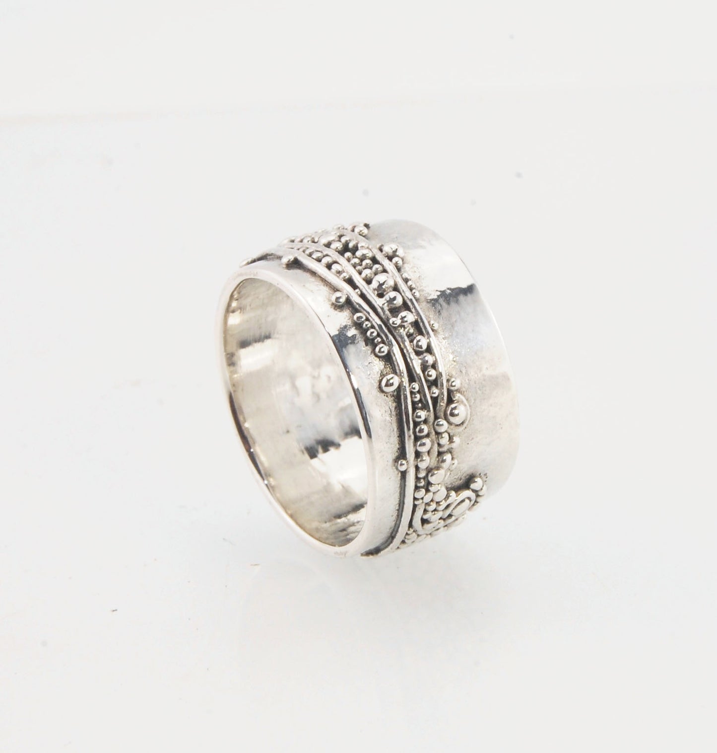 Waves with Sea Foam Fine Silver Granulated Ring -11 mm or 8mm