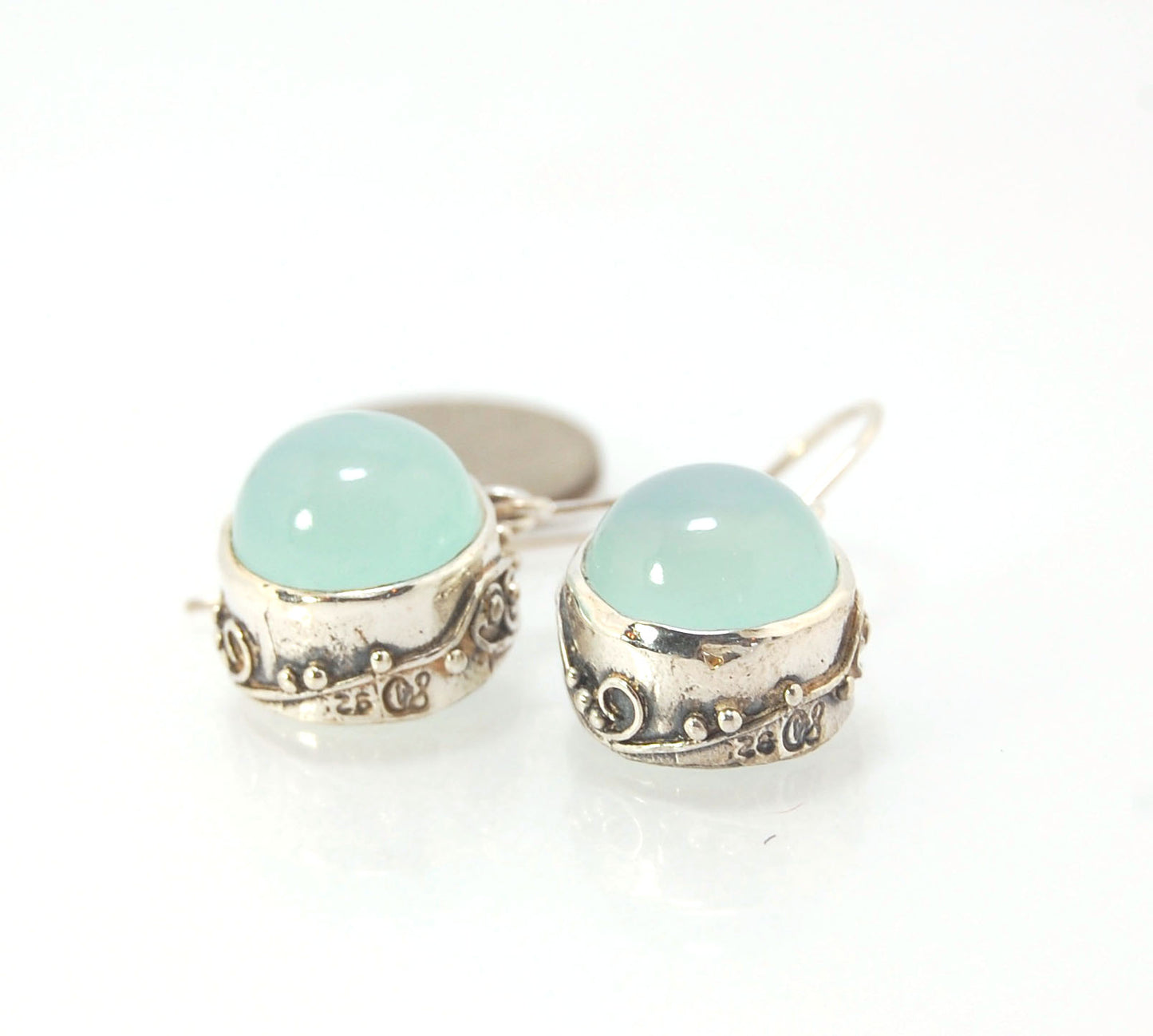 Round Swirled Sterling Silver Dangle Earring - 15mm - in your choice of stone
