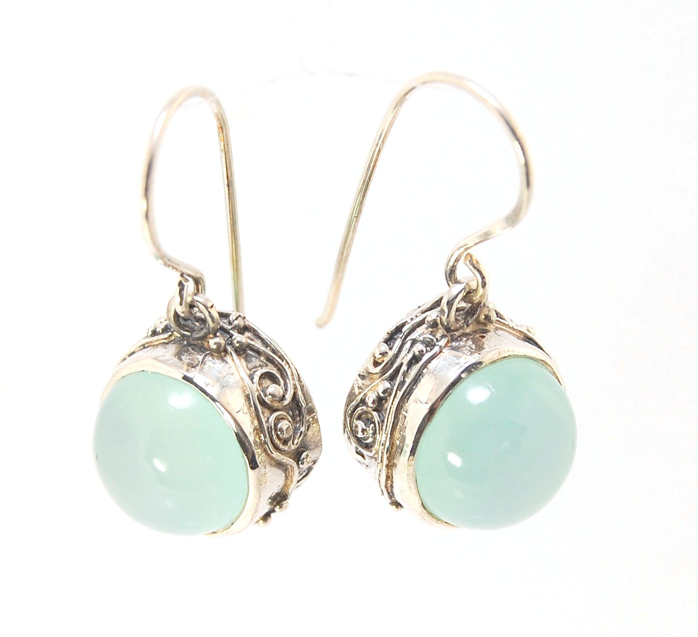 Round Swirled Sterling Silver Dangle Earring - 15mm - in your choice of stone