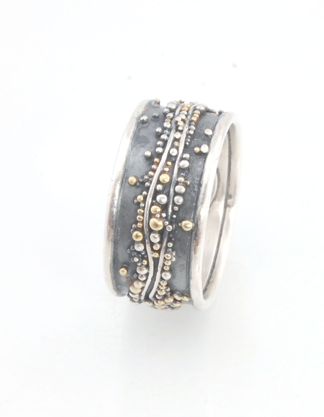 Cosmic Waves 18k and Fine Silver Granulation Ring - 7mm or 11mm wide