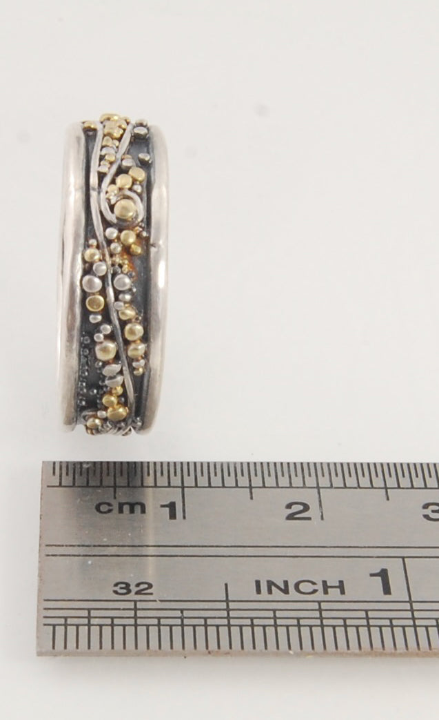 Cosmic Waves 18k and Fine Silver Granulation Ring - 7mm or 11mm wide