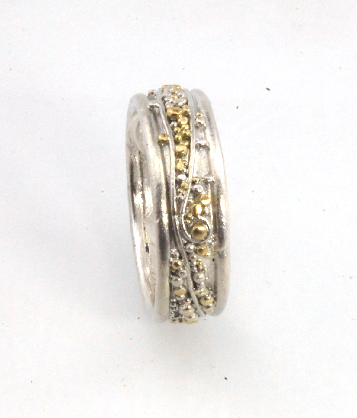 Cosmic Waves 18k and Fine Silver Granulation Ring - 7mm or 11mm wide