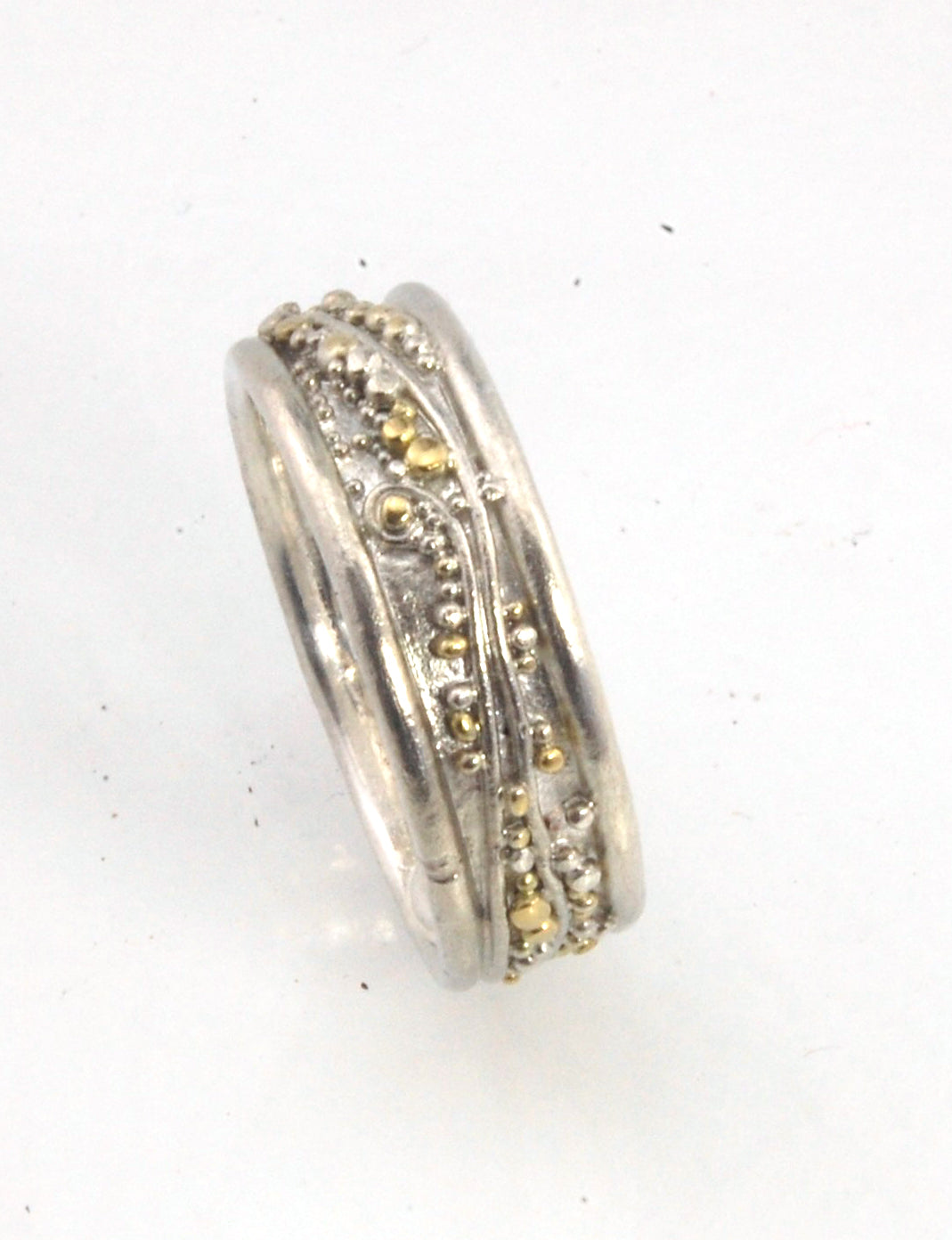 Cosmic Waves 18k and Fine Silver Granulation Ring - 7mm or 11mm wide