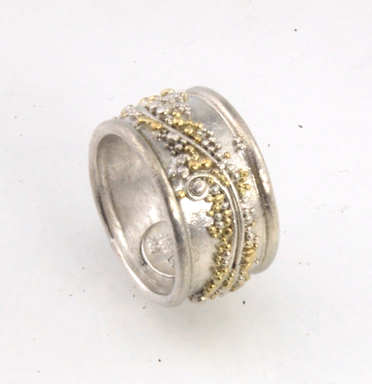 Cosmic Waves 18k and Fine Silver Granulation Ring - 7mm or 11mm wide