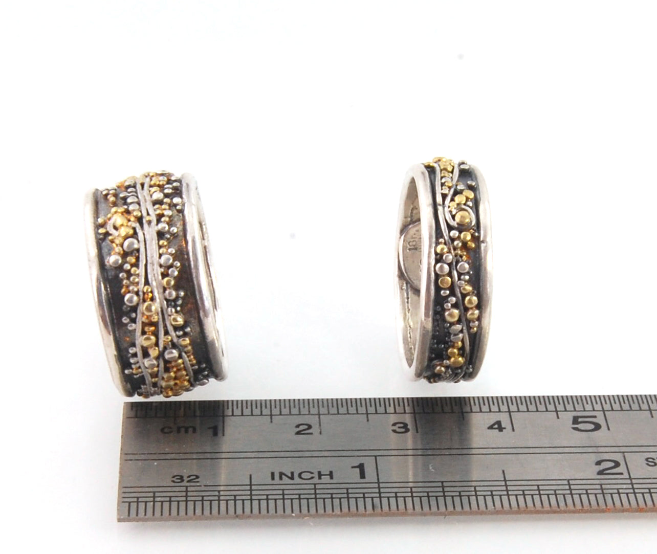 Cosmic Waves 18k and Fine Silver Granulation Ring - 7mm or 11mm wide
