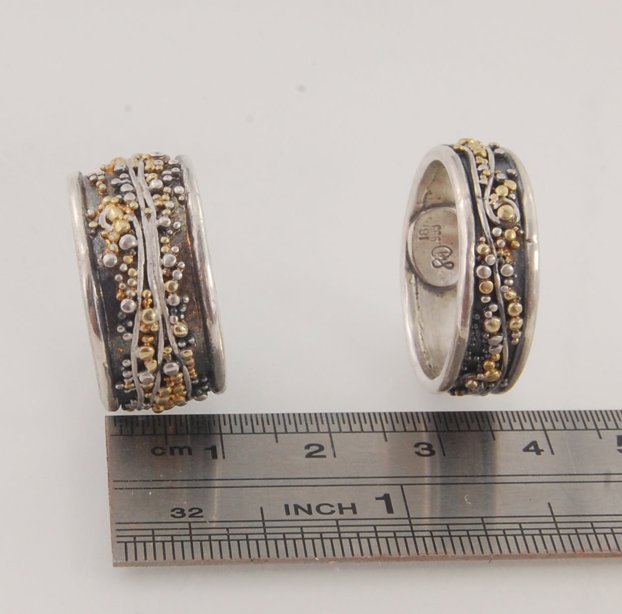 Cosmic Waves 18k and Fine Silver Granulation Ring - 7mm or 11mm wide