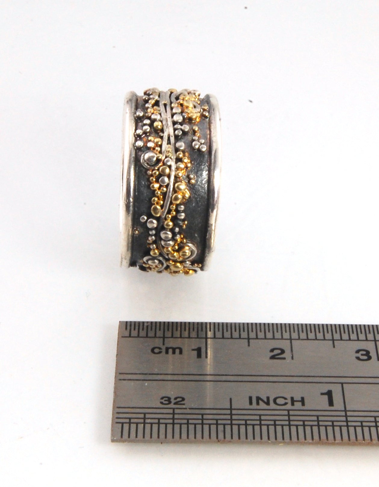 Cosmic Waves 18k and Fine Silver Granulation Ring - 7mm or 11mm wide