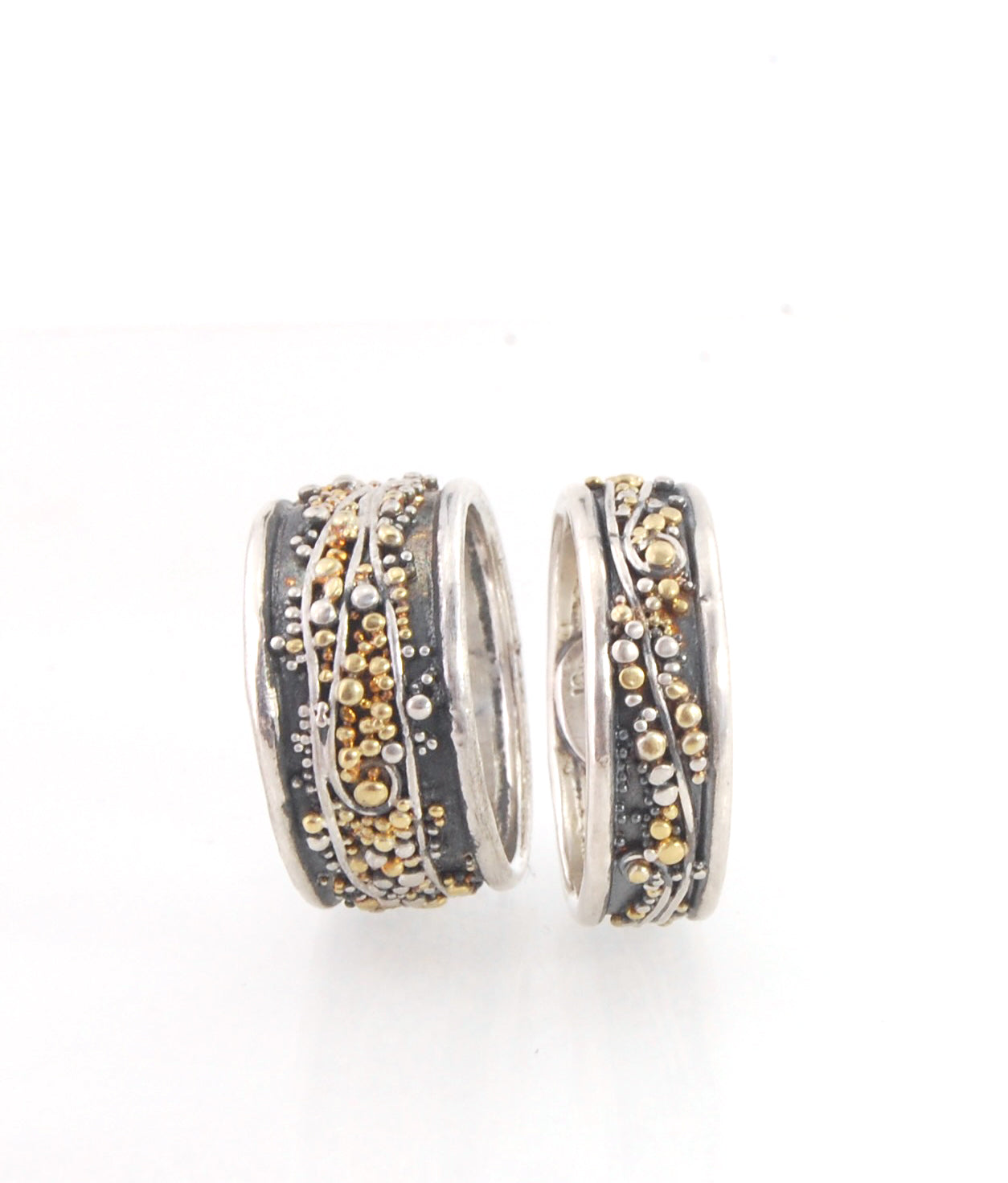 Cosmic Waves 18k and Fine Silver Granulation Ring - 7mm or 11mm wide