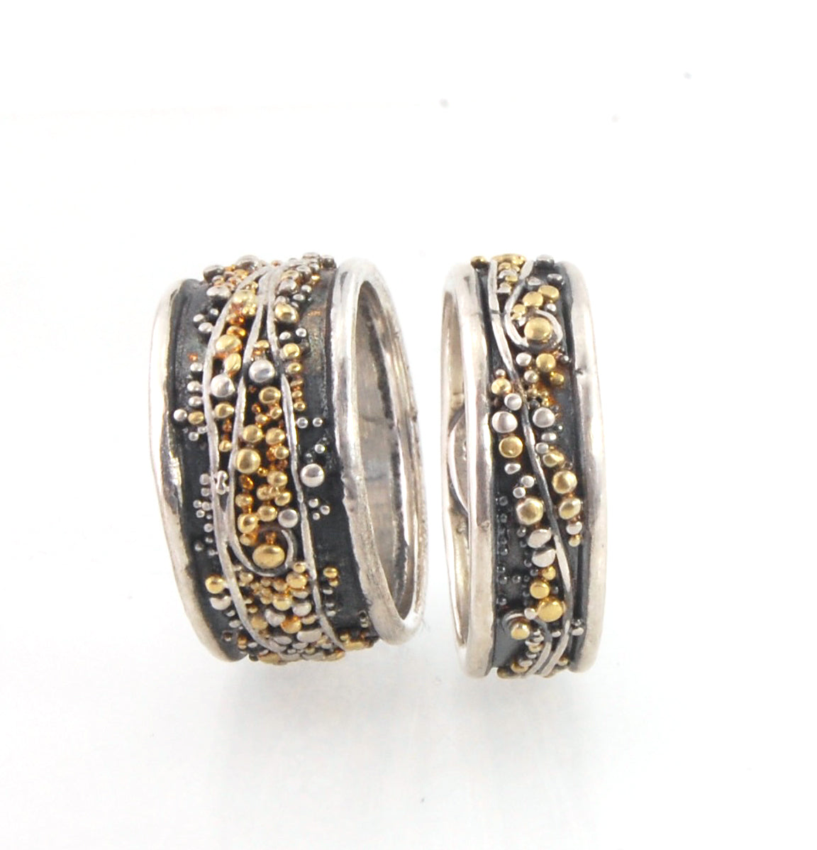 Cosmic Waves 18k and Fine Silver Granulation Ring - 7mm or 11mm wide