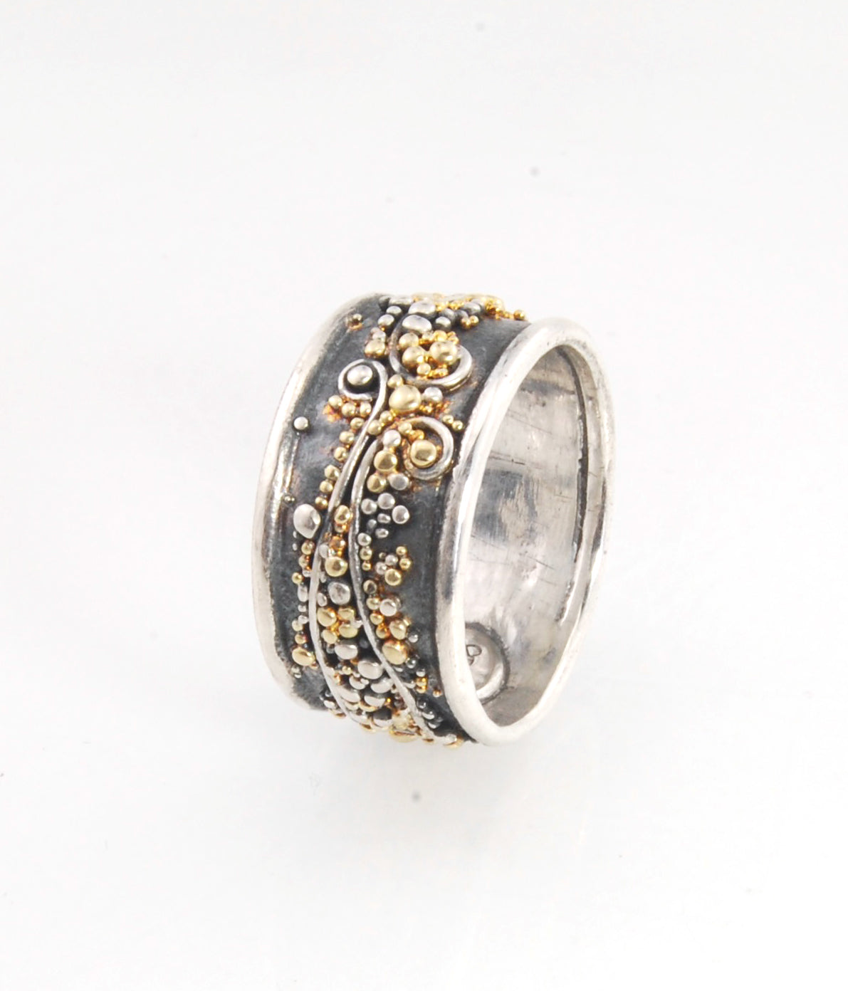 Cosmic Waves 18k and Fine Silver Granulation Ring - 7mm or 11mm wide
