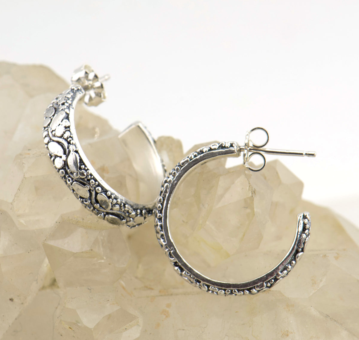 Oval Dots Hoop Post Earrings - Sterling Silver-in 3 sizes