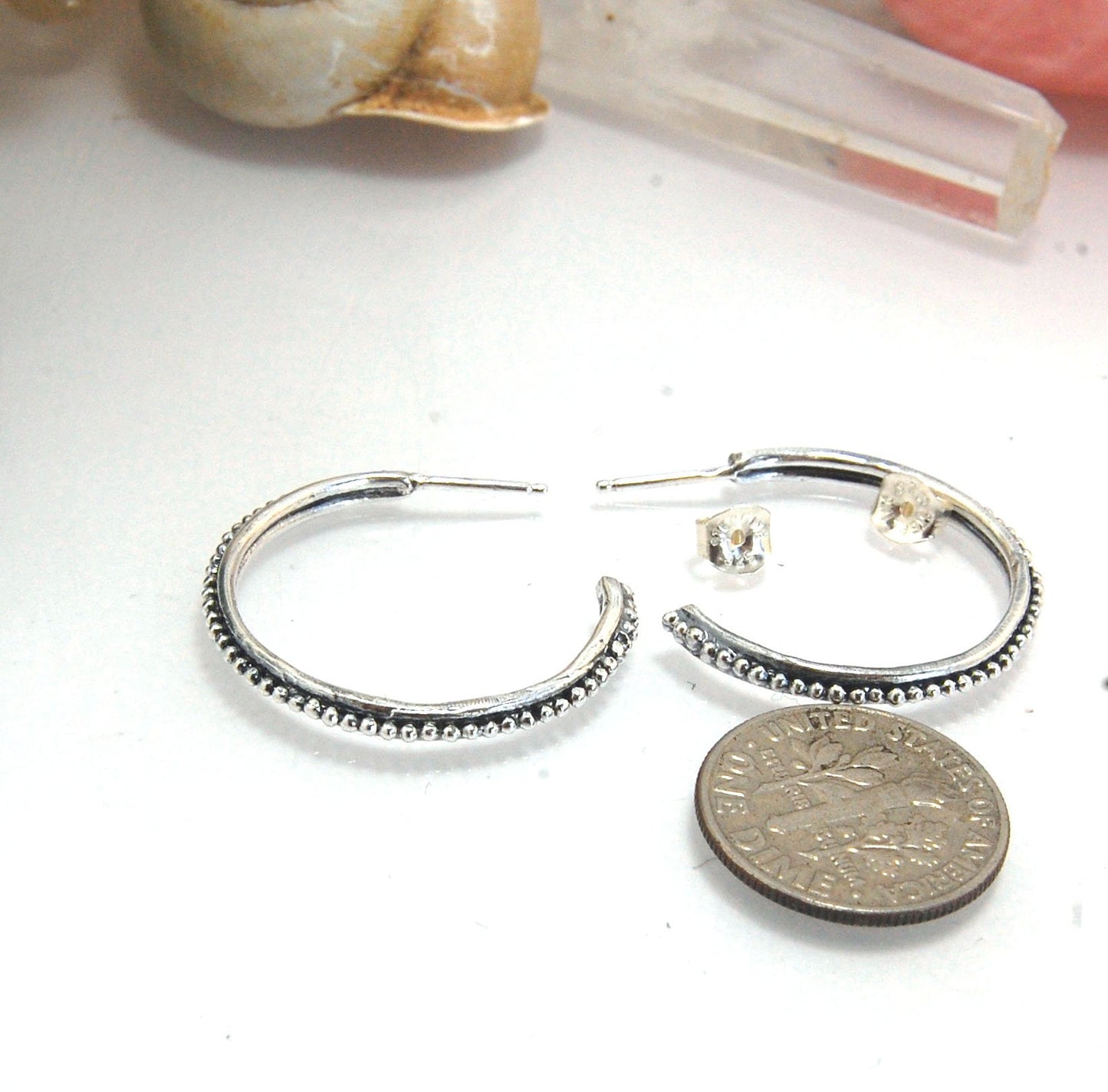 Etruscan Hoop Posts - Sterling Silver -Large These are my Largest Etruscan Hoops as a post earring!These sterling silver hoop posts are cast using the Lost Wax process from a granulated master for a limited edition series of hoops. I use fine silver for t
