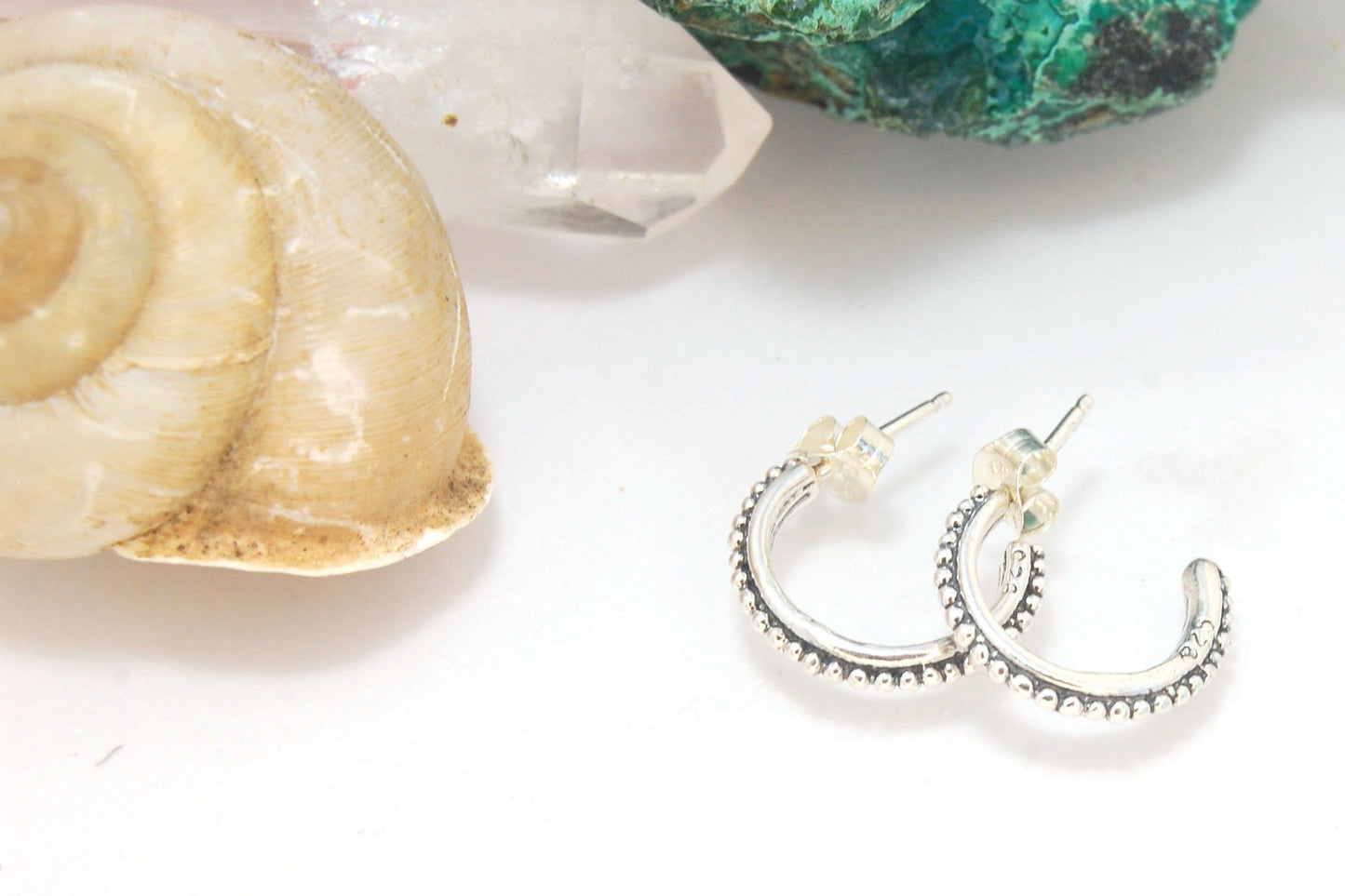Etruscan Hoop Posts - Medium - Sterling Silver These are my Medium sized Etruscan Hoops as a post-earring!These sterling silver hoop posts are cast using the Lost Wax process from a granulated master for a limited edition series of hoops. I use fine silve