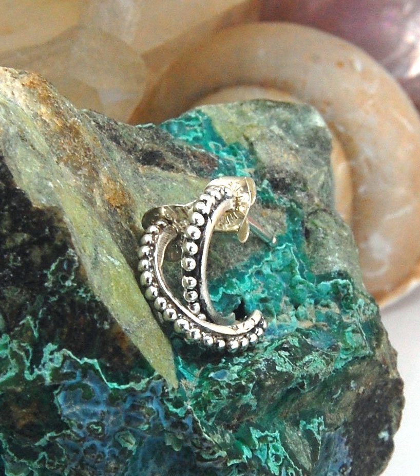 Etruscan Hoop Posts - Xtra Small in Sterling Silver These are my smallest Etruscan Hoops as a post-earring! Smaller than a dime - these post hoops hug your earlobe. So freakin’ cute! I like to wear them in my second piercing up and I prefer the gold! But