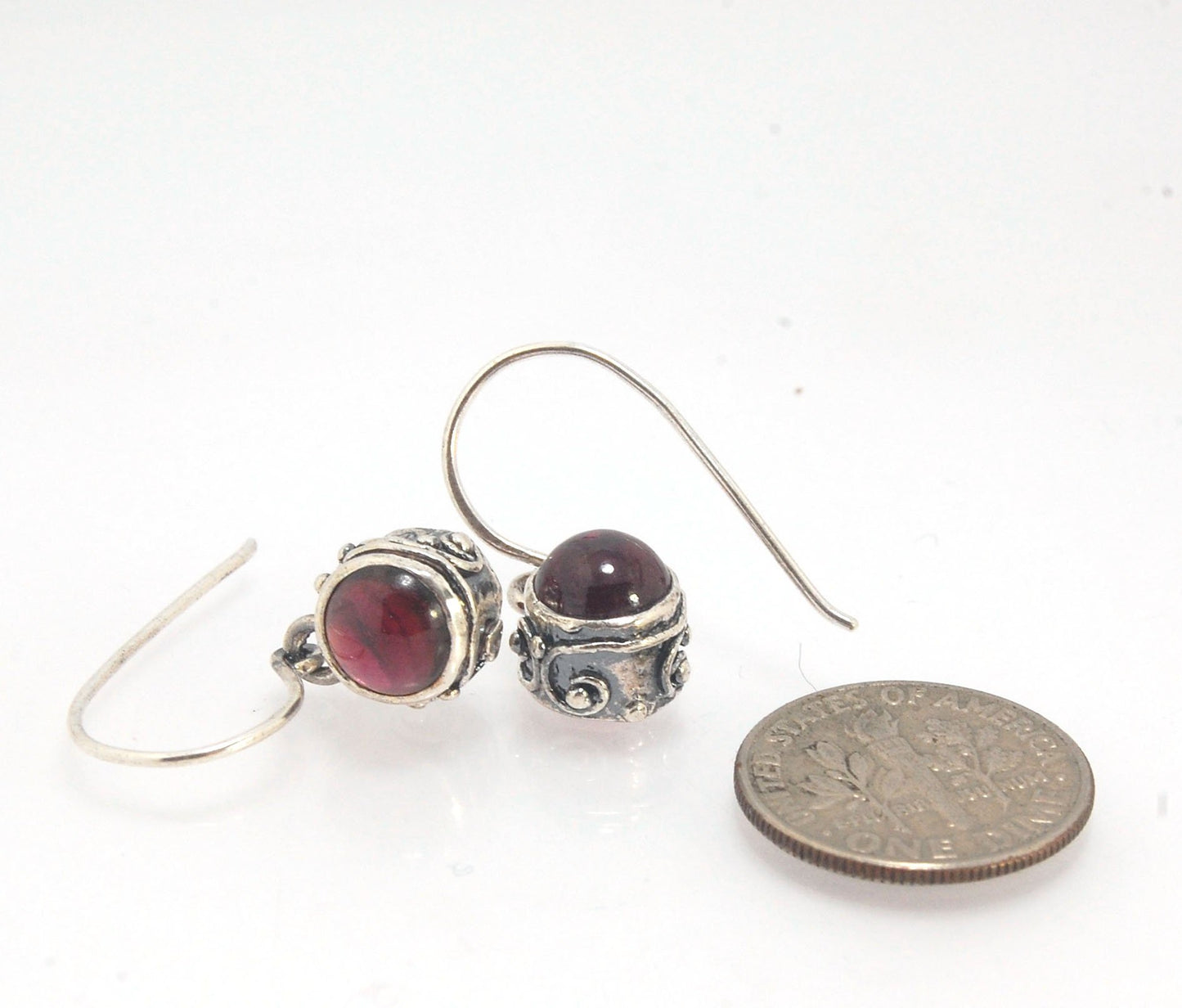 Round Swirled Dangle Silver Earrings -9mm - Moonstone, Blue Chalcedony, Amethyst, Rose Quartz, Garnet, or Rainbow Moonstone These are a part of my new work, cast in my studio using the ancient technique of lost wax, molded from an original granulated piec