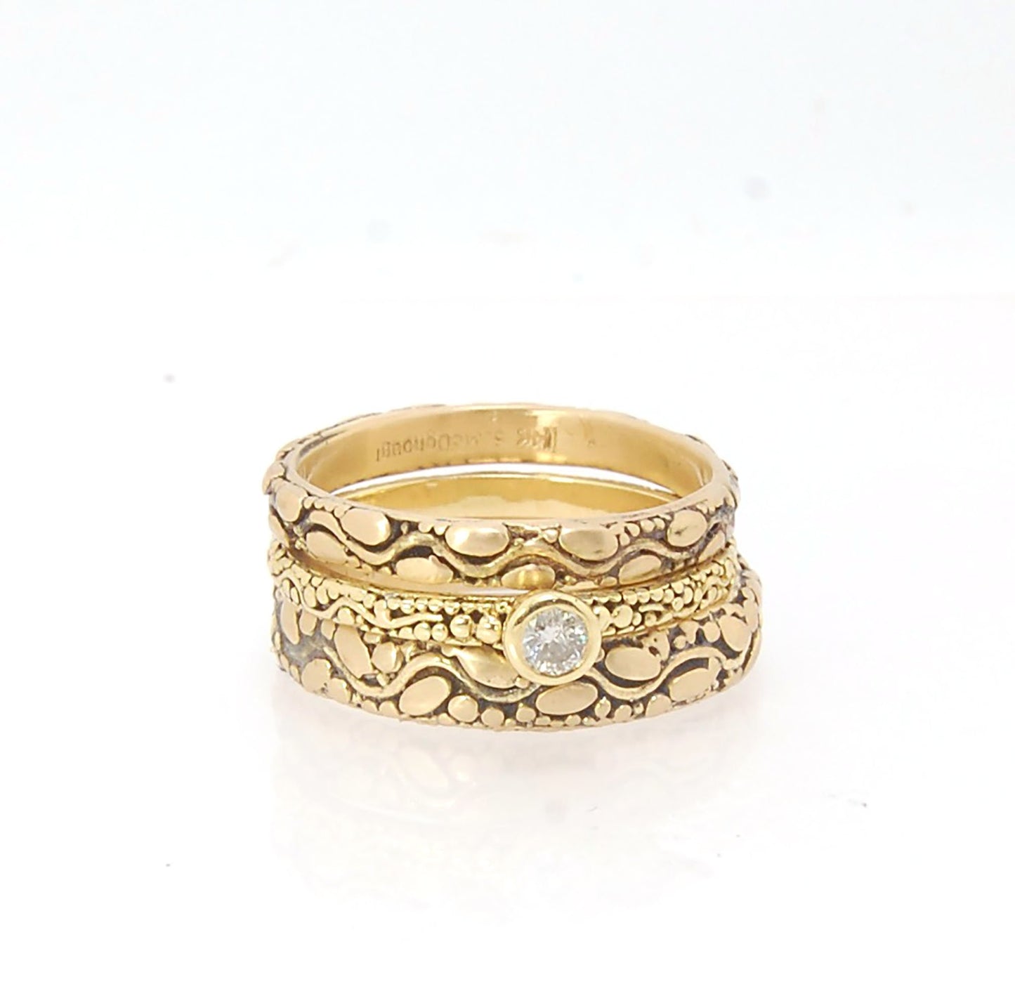 Ovals Pattern Band -3mm- Order in any size -14k, 18k, FS or Sterling This is a 3mm patterned band with small oval and small granules around a wavy center line. This is a cast version of a striking and fun band I originally made in fine silver using the pr