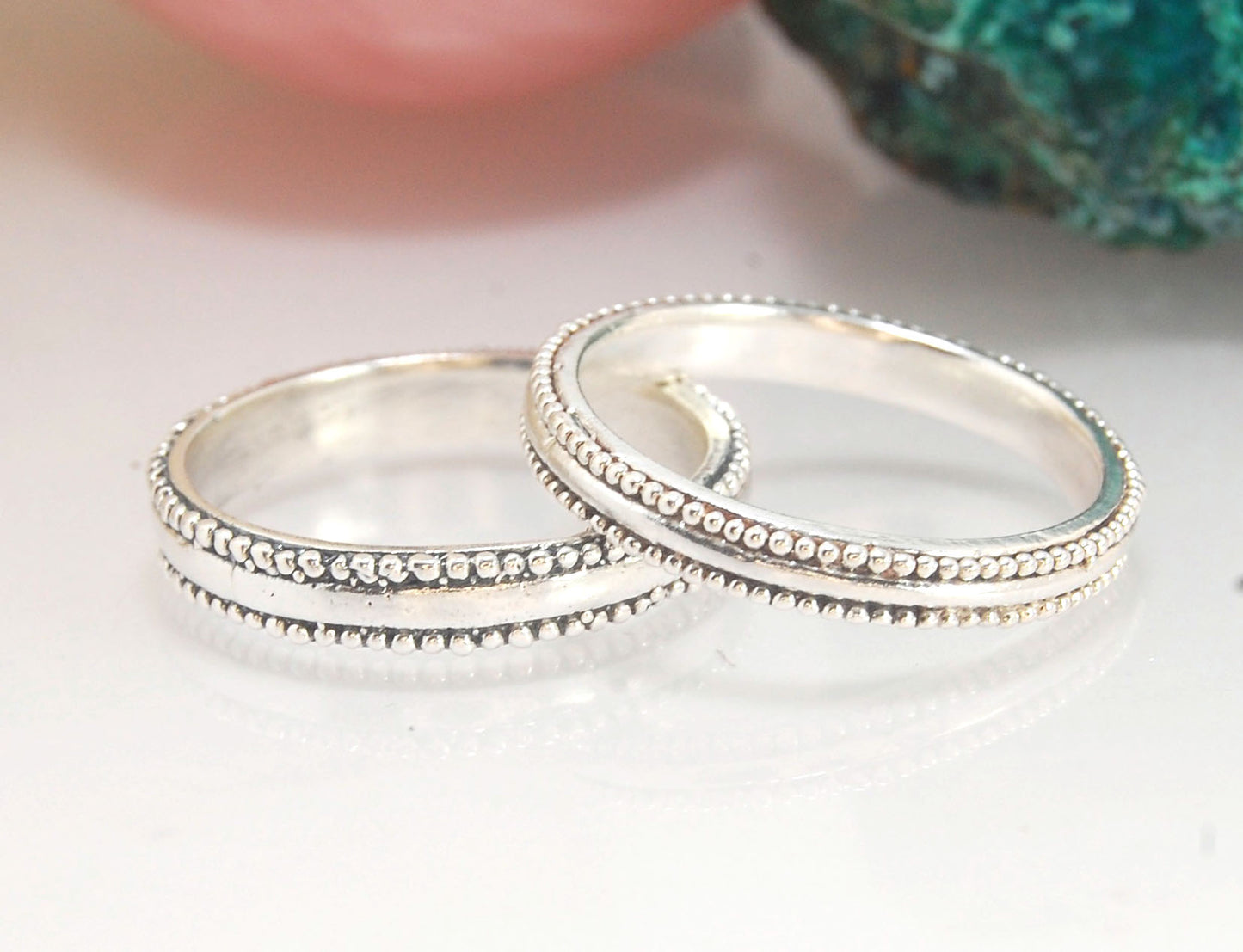 4mm Half Round Granulation Rim Band - Available in Silver, 14k Yellow or 18k yellow Gold