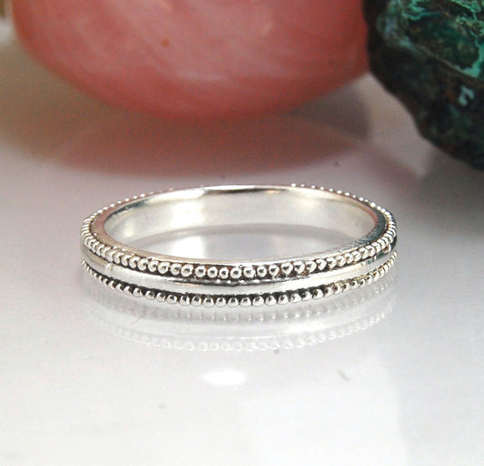4mm Half Round Granulation Rim Band   - Available in Silver, 14k Yellow or 18k yellow Gold
