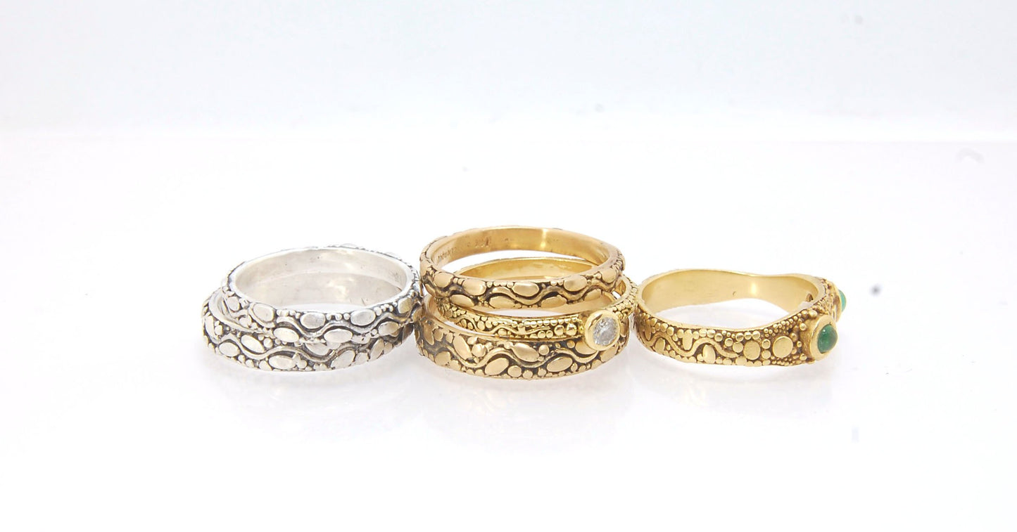 Ovals Pattern Band -3mm- Order in any size -14k, 18k, FS or Sterling This is a 3mm patterned band with small oval and small granules around a wavy center line. This is a cast version of a striking and fun band I originally made in fine silver using the pr