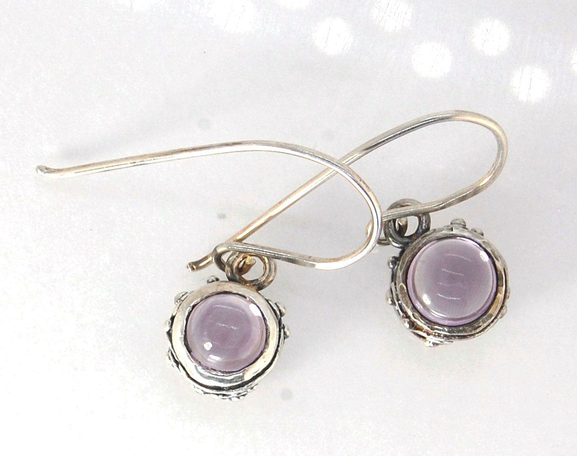 Round Swirled Dangle Silver Earrings -9mm - Moonstone, Blue Chalcedony, Amethyst, Rose Quartz, Garnet, or Rainbow Moonstone These are a part of my new work, cast in my studio using the ancient technique of lost wax, molded from an original granulated piec