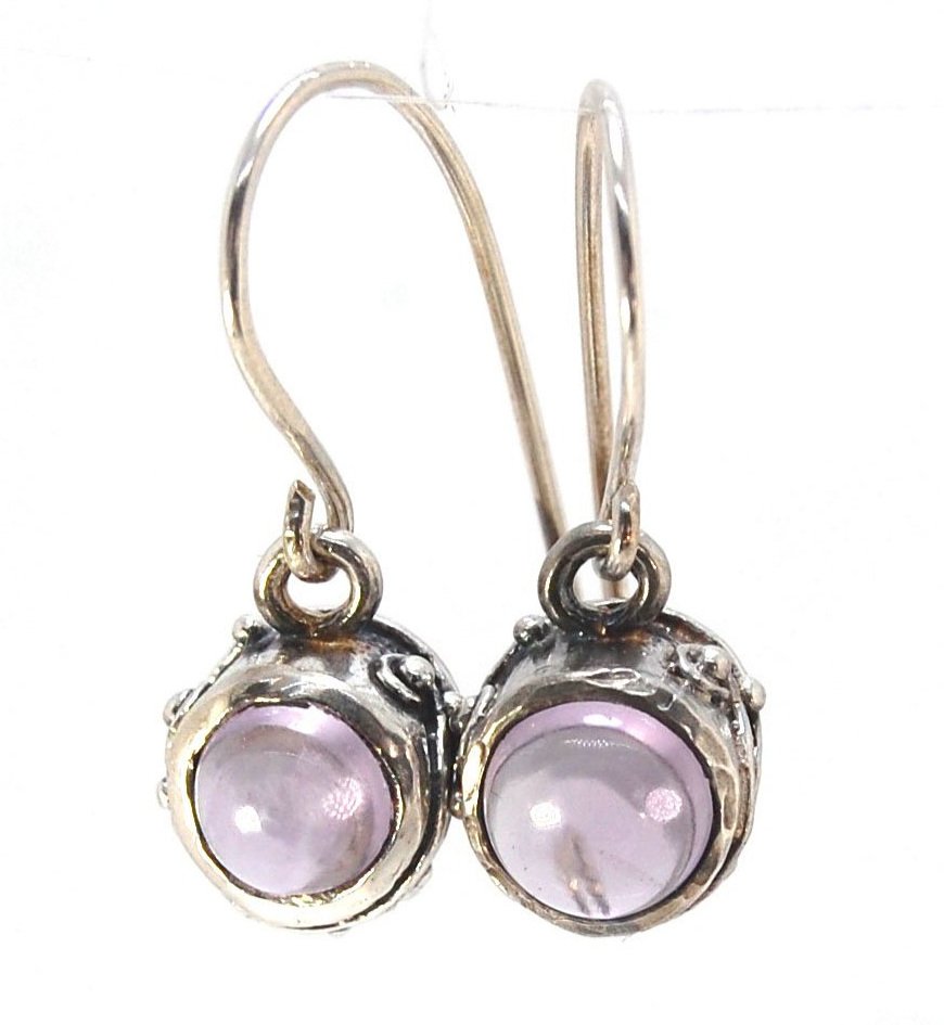 Round Swirled Dangle Silver Earrings -9mm - Moonstone, Blue Chalcedony, Amethyst, Rose Quartz, Garnet, or Rainbow Moonstone These are a part of my new work, cast in my studio using the ancient technique of lost wax, molded from an original granulated piec
