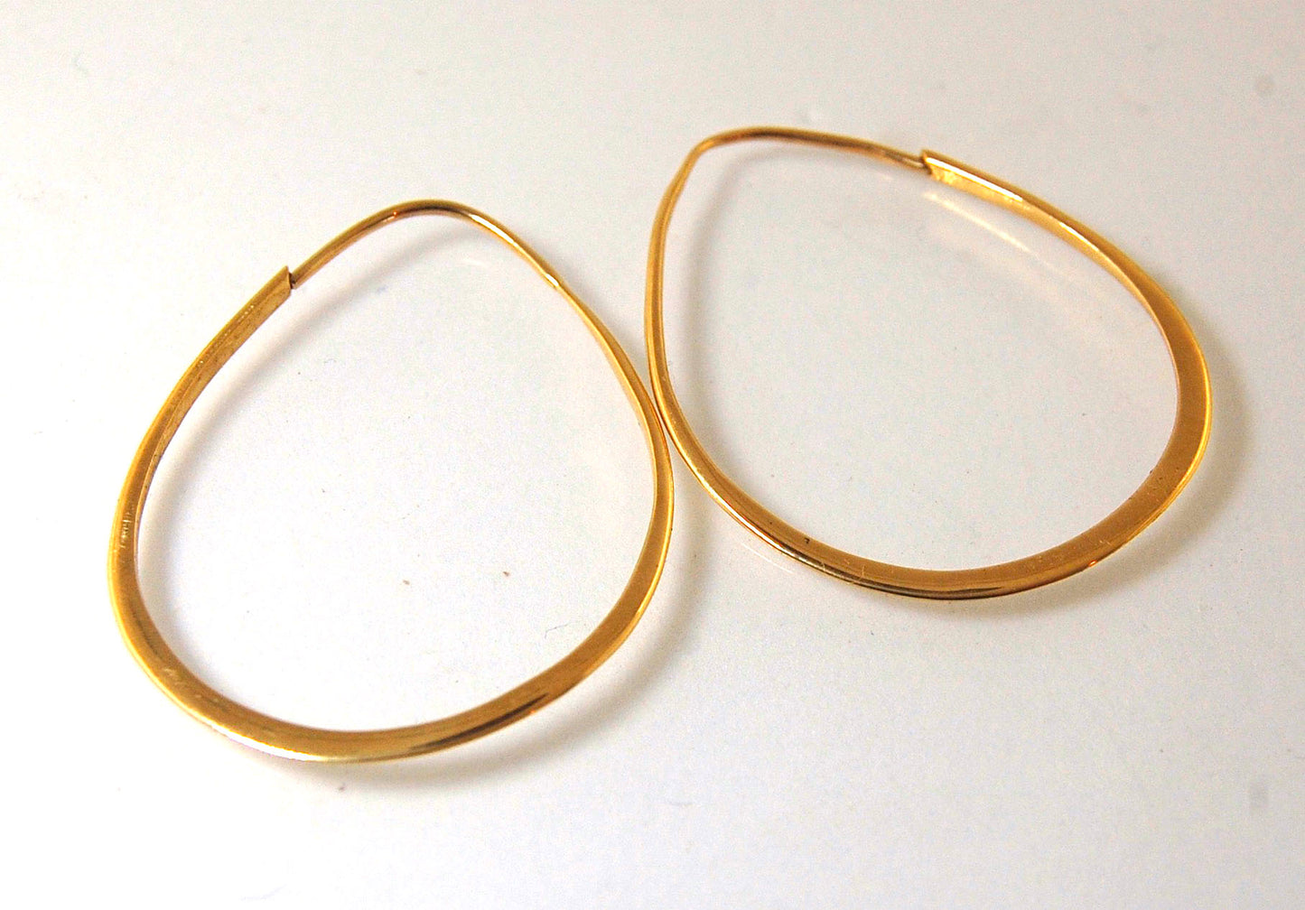 Long Hammered Lightweight 14k gold Hoops - One-of-a-Kind