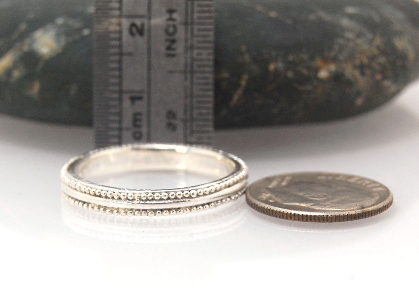 2.8mm Half Round Grain Rim Band - Available in Silver, 14k Yellow or 18k yellow Gold These are terrific in a stack or as a commitment ring! This is cast from a granulated original and is pictured in silver and can be cast in Sterling Silver, 14k yellow or