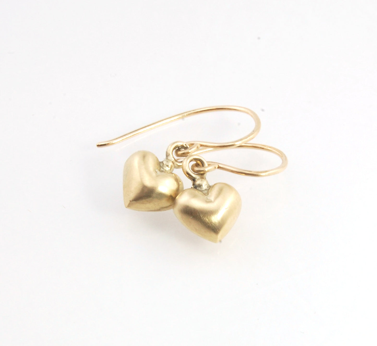 Puffy Heart Dangles in 14k Yellow Gold or Sterling Silver - Large and Small
