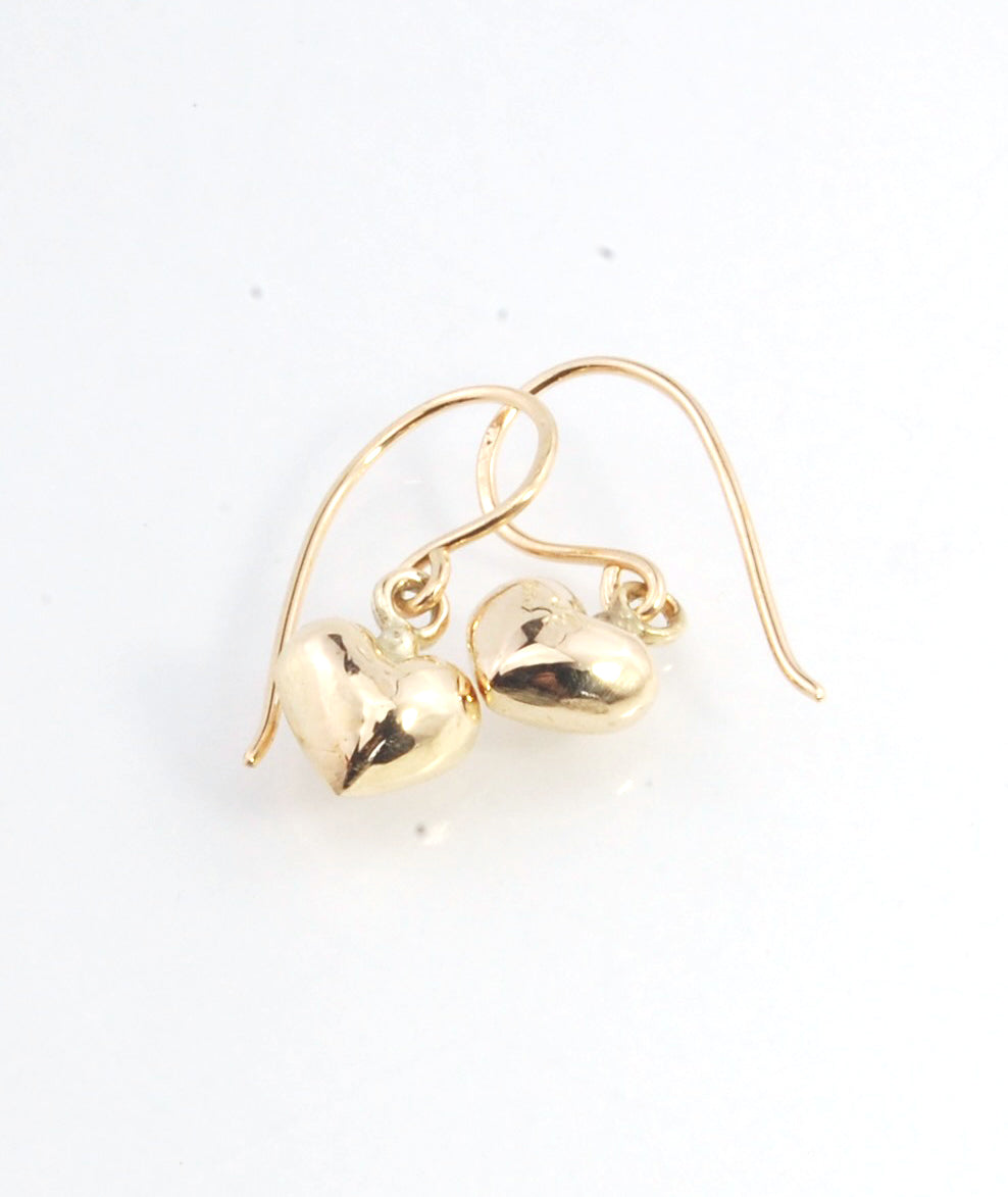 Puffy Heart Dangles in 14k Yellow Gold or Sterling Silver - Large and Small