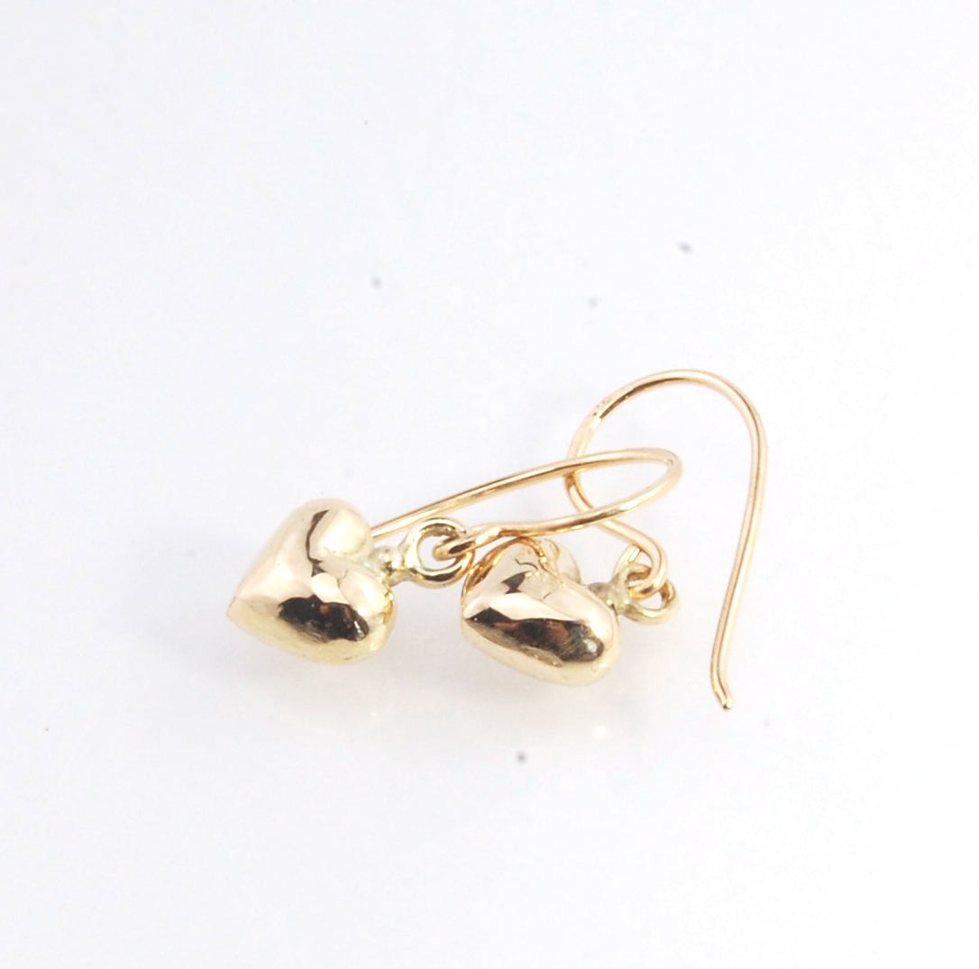 Puffy Heart Dangles in 14k Yellow Gold or Sterling Silver - Large and Small