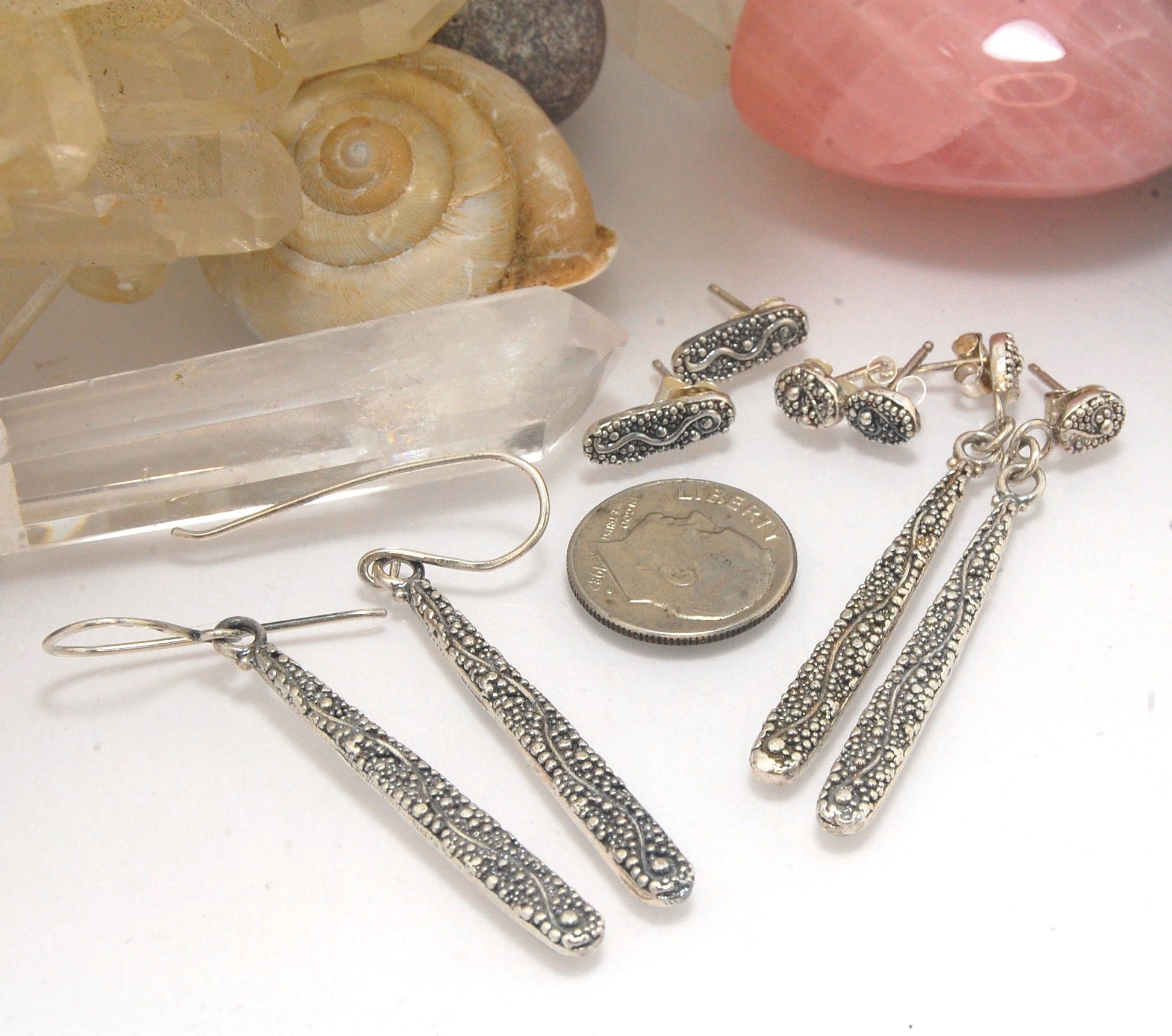 Seaweed Long Dangle Post Earrings These seaweed Post dangle earrings are cast versions of my original granulation work. Once the original work is made using the ancient technique of granulation, it is then molded for repeat waxes and then cast using the L