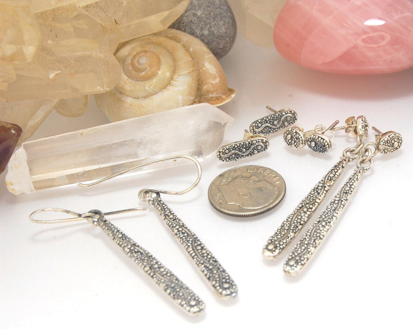 Seaweed Long Dangle Post Earrings These seaweed Post dangle earrings are cast versions of my original granulation work. Once the original work is made using the ancient technique of granulation, it is then molded for repeat waxes and then cast using the L