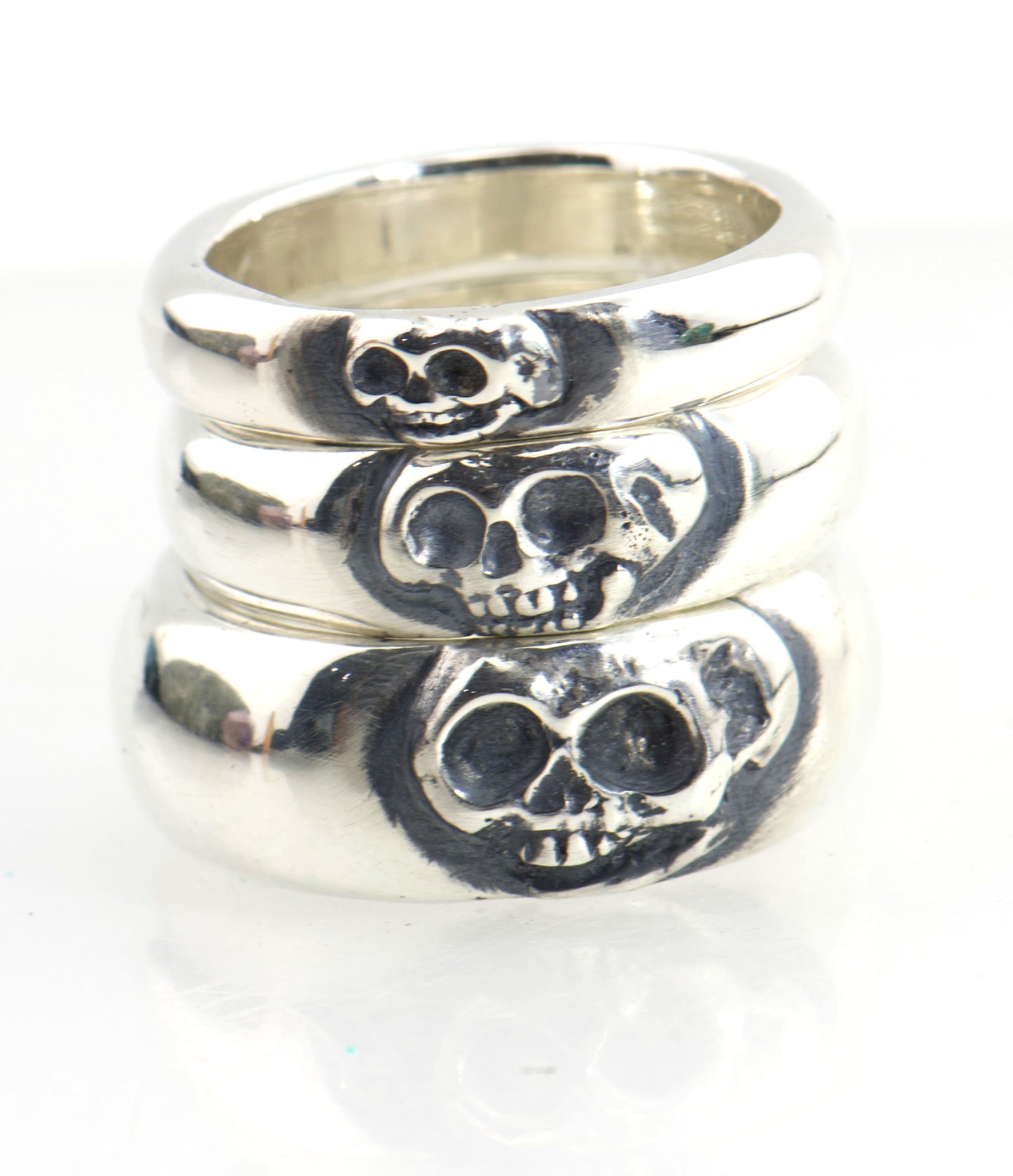 Skull Face Half Round Memento Mori Rings in 3 Widths