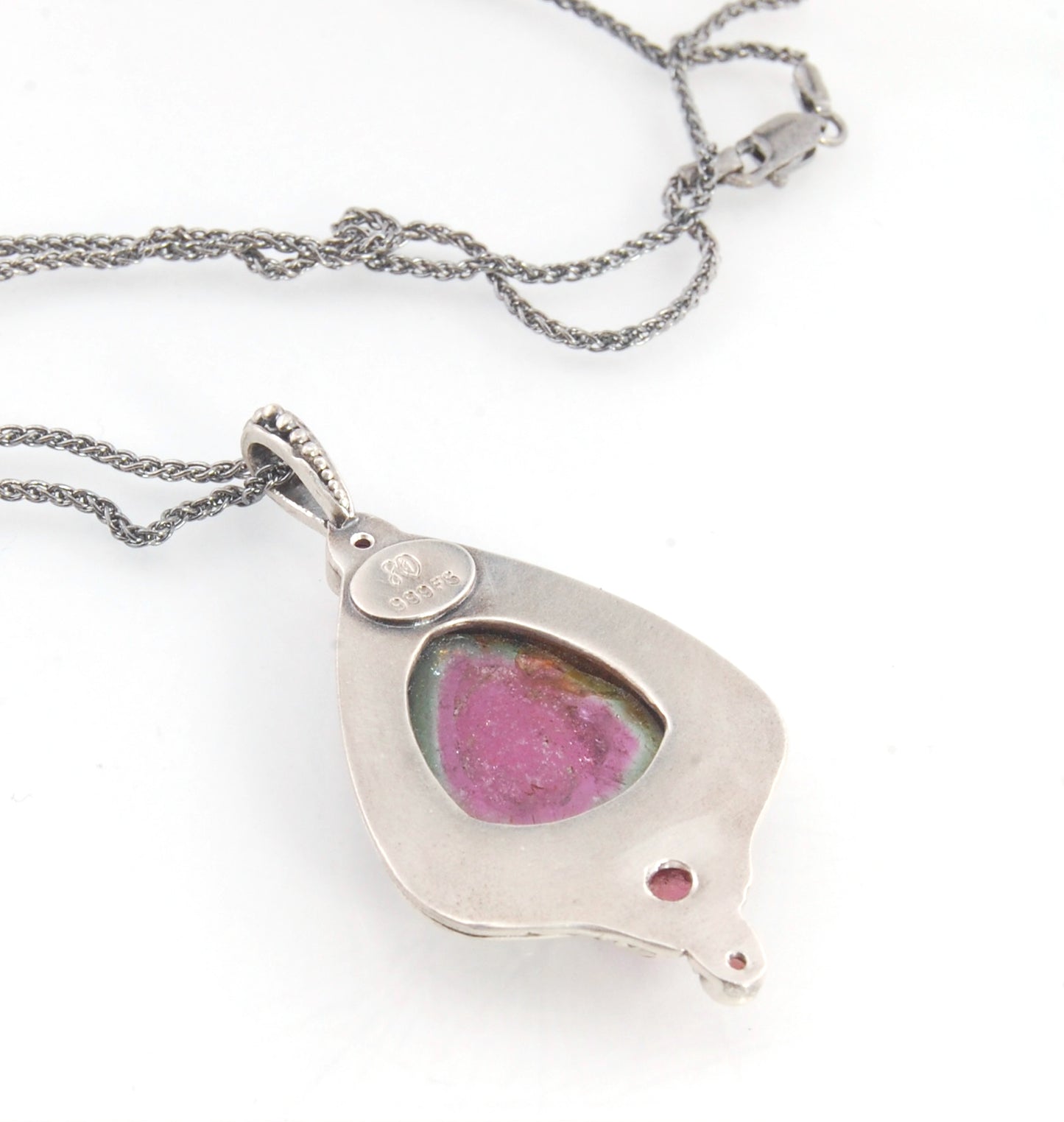 Watermelon Tourmaline Slice and Pink Tourmaline Shield Pendant